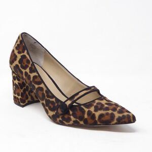 Ann Taylor Essie Pumps Brown Leopard Print Calf Hair Block Heel Mary Jane 6.5M
